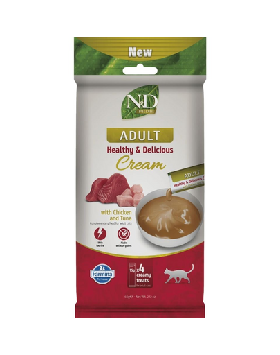 Recompensă cremoasă pisici adulte 4x15 g FARMINA N&D Prime cu pui și ton