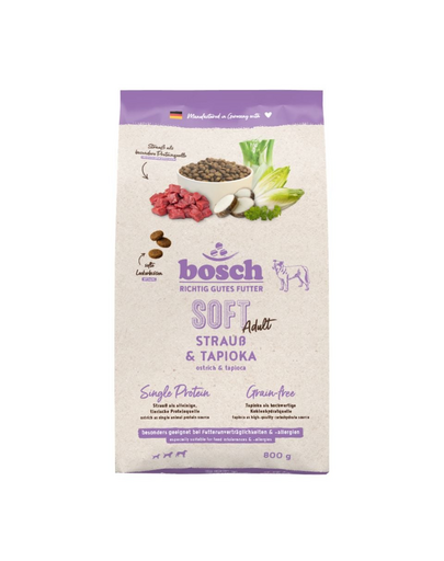 BOSCH HPC Soft Adult hrană semi-umedă monoproteică câini adulți cu struț și tapioca, 800 g