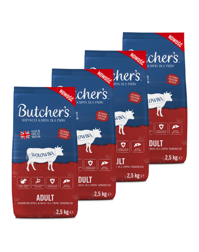 BUTCHER'S Original hrană cu vită pentru câini 4 x 2,5kg
