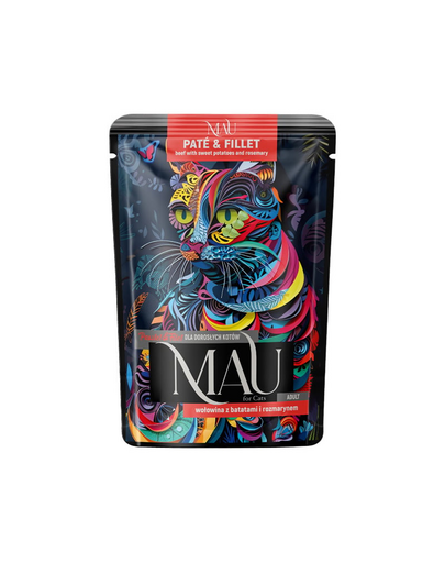 MAU Pate & Filet hrană pisici adulte 85 g cu vită, cartof dulce și rozmarin