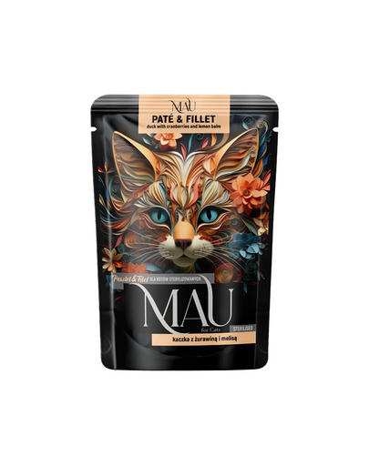 MAU Pate & Filet 85 g hrană pisici sterilizate, cu rață, merișoare și roiniță