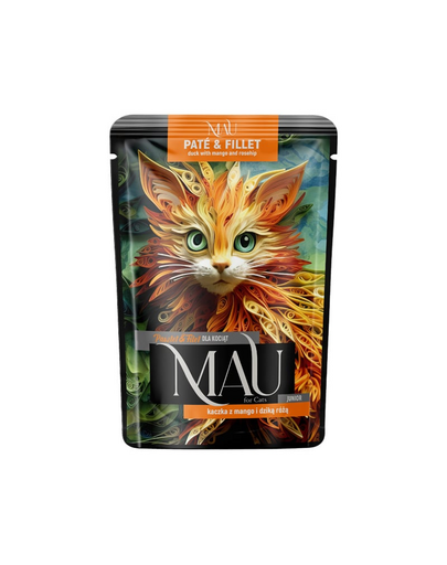 MAU Pate & Filet hrană pisoi de la 3 luni, cu rață, mango și măceșe plic 85 g