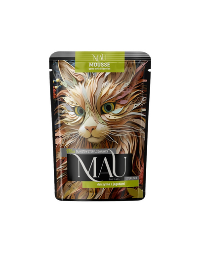 MAU Mousse hrană pisici sterilizate, cu vânat și afine 85 g
