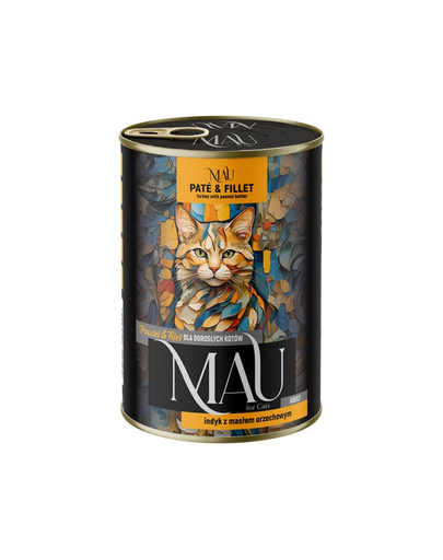 MAU Pate & Filet conservă pisici adulte, curcan și unt de arahide 400 g