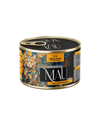 MAU Pate & Filet hrană umedă pisici adulte 185 g curcan și unt de arahide