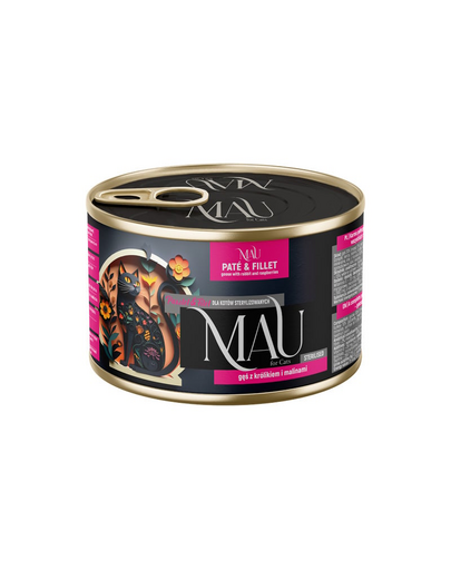 MAU Pate & Filet hrană pisici sterilizate 185 g cu gâscă, iepure și zmeură