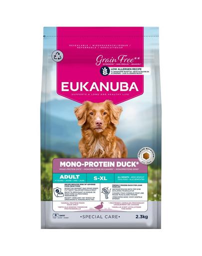 EUKANUBA Special Care Adult Mono-Protein Rață 2,3 kg hrană uscată pentru câini adulți, bogată în rață proaspăt congelată
