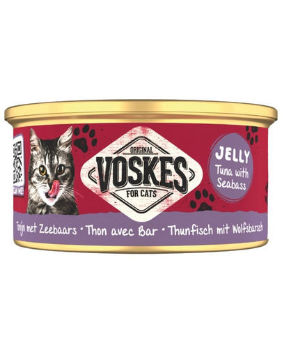 VOSKES Jelly Tuna with Seabass 85 g hrană complementară pentru pisici, 100% ton cu biban de mare în jeleu