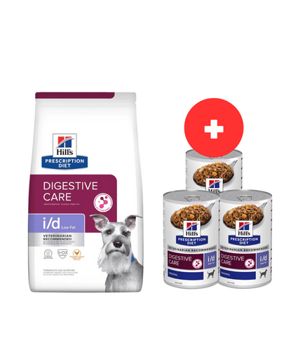 HILL'S Prescription Diet Digestive Care i/d ActivBiome Canine Low Fat kurczak 12 kg + 3 x 360g karmy dla psów GRATIS