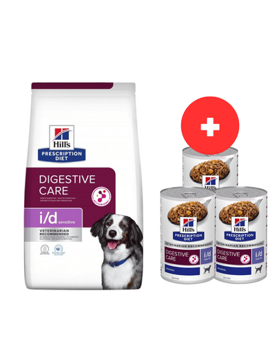 HILL'S Prescription Diet Sensitive Digestive Care i/d Activ Biome jajko i ryż 12 kg + 3 x 360g karmy dla psów GRATIS