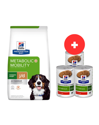 HILL'S Prescription Diet Canine Metabolic + Mobility 12 kg dla psów z nadwagą + 3 x 370g karmy dla psów GRATIS