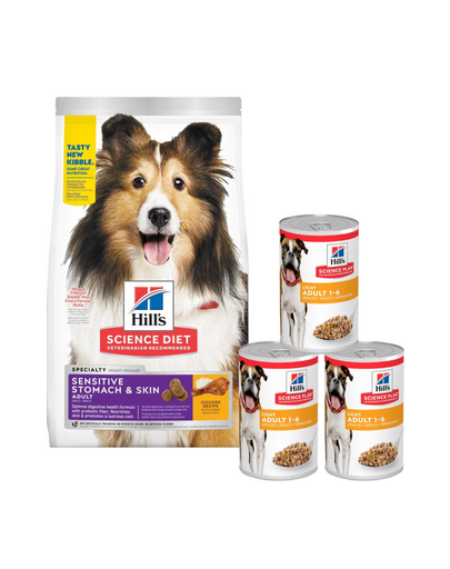 HILL'S Canine Adult Sensitive Stomach&Skin 14 kg + 3 conserve GRATIS