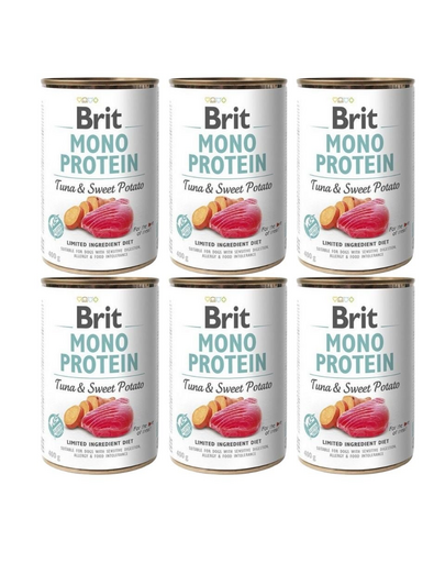 BRIT Mono Protein Tuna &amp; Sweet Potato 6x400 g hrana cu o singura proteina, ton si cartof dulce