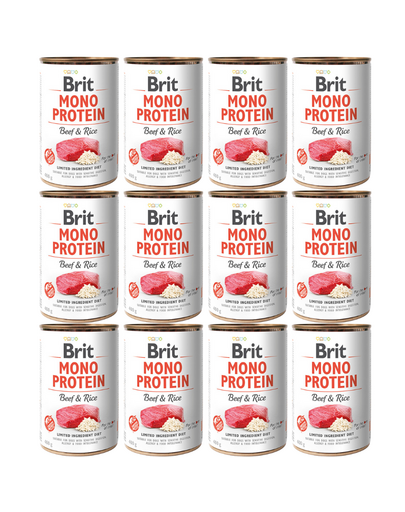 BRIT Mono Protein Beef &amp; Rice 12x400 g vita si orez pentru caini, hrana monoproteica