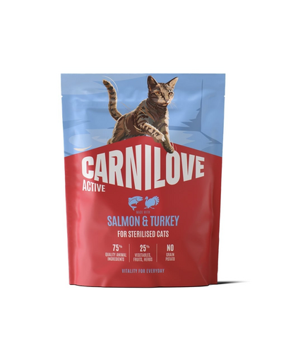 Hrană pisici sterilizate cu somon CARNILOVE Active Cat Salmon and Turkey Sterilised 400 g