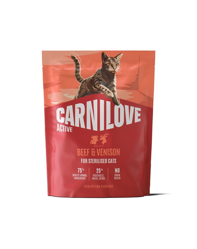 Hrană cu vită și vânat pentru pisici sterilizate CARNILOVE Active Cat Beef and Venison Sterilised 400 g