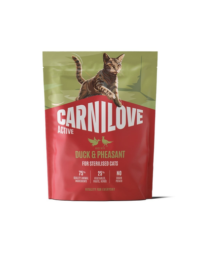 Hrană pisici sterilizate CARNILOVE Active Cat Duck and Pheasant Sterilised 400 gr rață și fazan