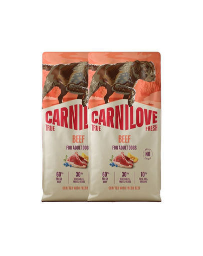 CARNILOVE True Fresh Dog Beef Adult 2x12 kg hrană uscată pentru câini adulți, cu vită proaspătă