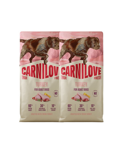 CARNILOVE True Fresh Dog Turkey Adult 2x12 kg hrană uscată pentru câini adulți, cu curcan proaspăt