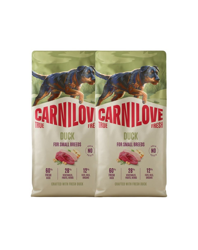 CARNILOVE True Fresh Dog Duck Adult Small Breeds 2x12 kg hrană uscată pentru câini adulți de talie mică, cu rață proaspătă