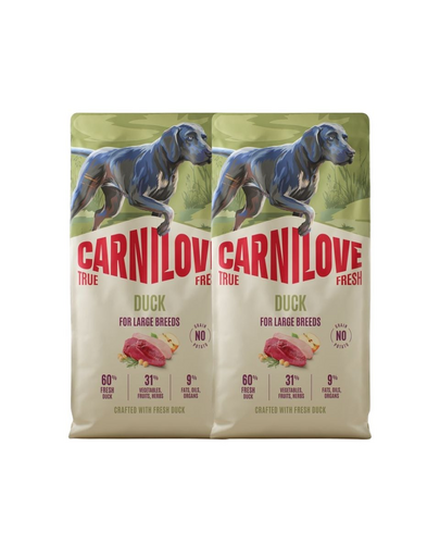 CARNILOVE True Fresh Dog Duck Adult Large Breeds 2x12 kg hrană uscată pentru câini adulți de talie mare, cu rață proaspătă