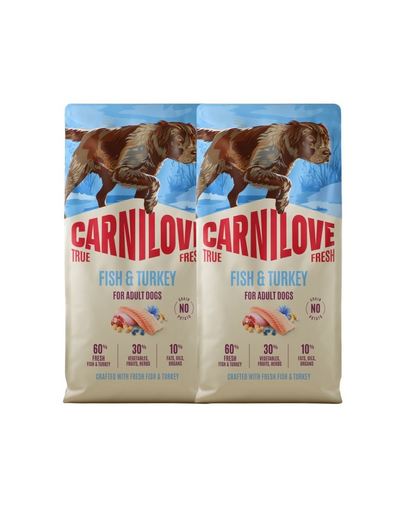 CARNILOVE True Fresh Dog Fish & Turkey Adult 2x12 kg hrană uscată pentru câini adulți, cu pește proaspăt și curcan