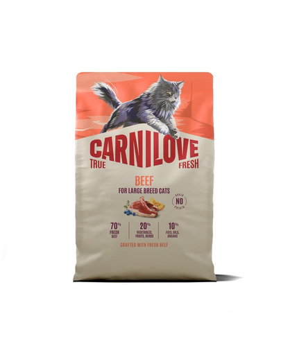 Hrană pisici mari CARNILOVE True Fresh Cat Beef Adult Large 2 kg cu vită