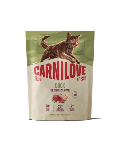 Hrană pisici sterilizate CARNILOVE True Fresh Duck 400 g cu rață