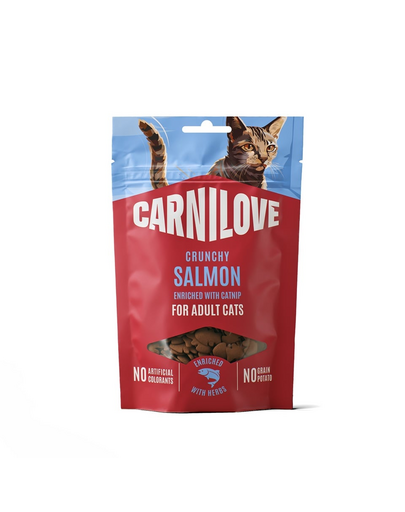 Recompense crocante pisici CARNILOVE Crunchy Snack 50 g cu somon și iarbă-mâței