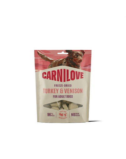 CARNILOVE Dog Freeze Dried recompense liofilizate pentru câini 60 g curcan și vânat