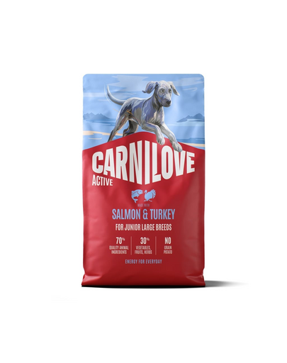 CARNILOVE Active Dog Salmon &amp; Turkey 4 kg Junior Large Breeds somon și curcan, pentru juniori în creștere de rase mari