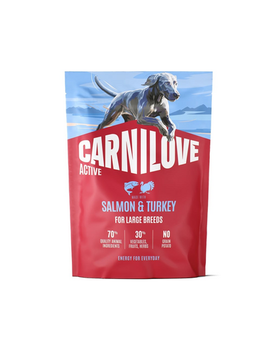 Hrană câini talie mare CARNILOVE Active Dog Salmon & Turkey Adult Large Breeds 1,5 kg somon și curcan
