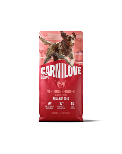 CARNILOVE Active Dog Venison & Reindeer Adult 2x12 kg hrană uscată pentru câini adulți, cu vânat, ren și mistreț