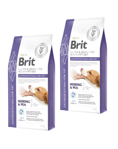 BRIT Veterinary Diets Dog Gastrointestinal Low Fat 2 x 12 kg hrană dietetică câini, pentru digestie sensibilă