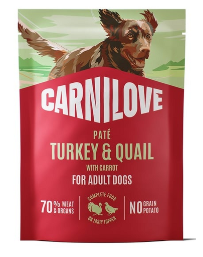 Plic hrană câini CARNILOVE Pouch Paté Turkey & Quail curcan și prepeliță 300 g