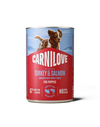 Hrană umedă căței CARNILOVE Dog Can Puppy 400 g curcan și somon, pate