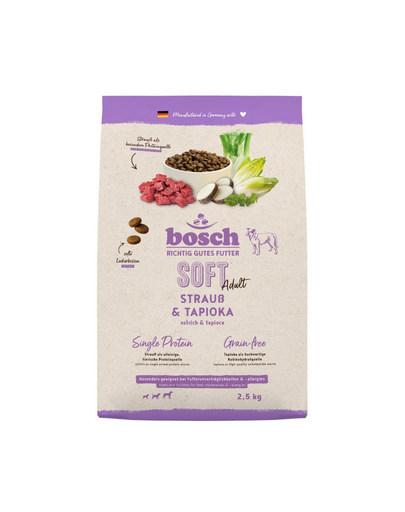 BOSCH HPC Soft Adult 2,5 kg struț și tapioca hrană semi-umedă monoproteică câini adulți
