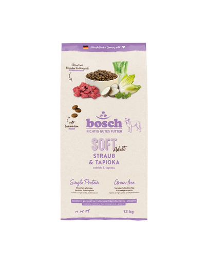 BOSCH HPC Soft Adult 12 kg hrană semi-umedă câini, monoproteică cu struț și tapioca