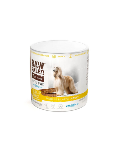 RAW PALEO Vital Pro Skin & Coat Turkey Medium Large 100 g recompensă pentru piele și blană la câini medii și mari, curcan