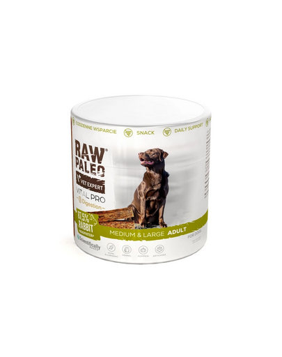 RAW PALEO Vital Pro Digestion Rabbit 100 g cu iepure recompensă pentru digestia câinilor medii și mari