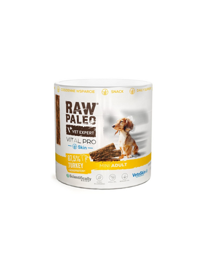 RAW PALEO Vital Pro Skin & Coat Turkey Mini recompensă piele și blană câini mici, curcan 100 g