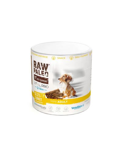 RAW PALEO Vital Pro Skin & Coat Turkey Mini recompensă piele și blană câini mici, curcan 100 g