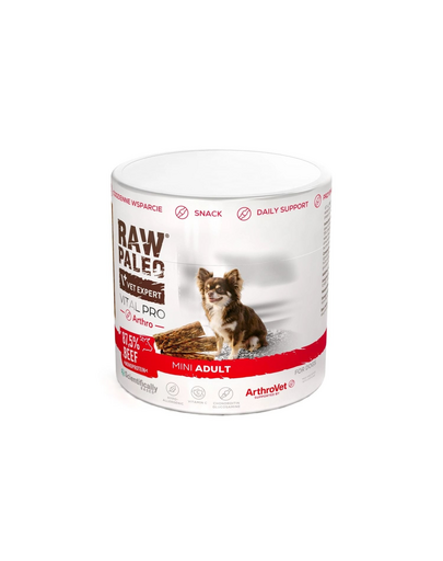 RAW PALEO Vital Pro Arthro Beef Mini cu vită 100 g recompensă funcțională monoproteică pentru articulațiile câinilor mici