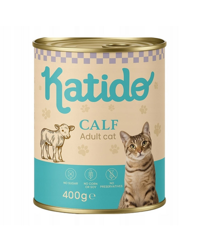 KATIDO Adult Cat Veal 6x400 g hrană pisici cu vițel și ulei de somon