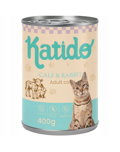 KATIDO Adult Cat Veal and Rabbit 6x400 g vițel și iepure cu ulei de somon hrană pisici
