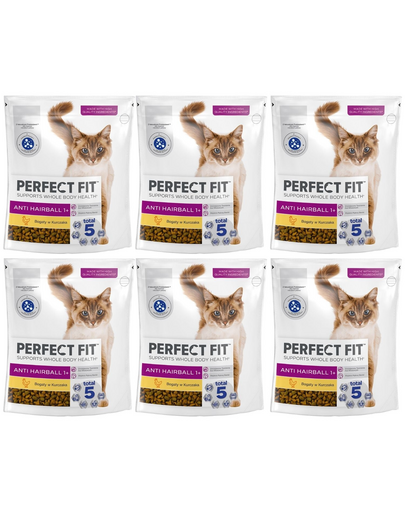 PERFECT FIT Antihairball 1+ 6x750 g sucha karma pełnoporcjowa dla dorosłych kotów bogata w kurczaka