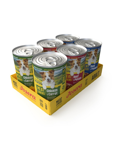 JOSERA Meat Lovers Menu Multipack 6x400 g vită, pui și rață, hrană umedă pentru câini adulți