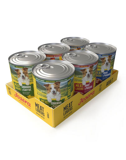 JOSERA Meat Lovers Menu Multipack 6x800 g vită, pui și rață, hrană umedă pentru câini adulți