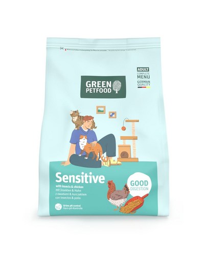 GREEN PETFOOD Sensitive with Insects 300 g z owadami i kurczakiem, lekkostrawna sucha karma dla kotów