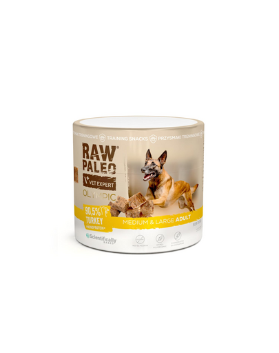 RAW PALEO Olympic Turkey Medium Large recompensă de antrenament pentru câini medii și mari, curcan 90 g